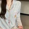 Pijama Feminino Fofo de Algodão Nuvem com Gola Reversível e Bojos no Peito, Bonito e Confortável, Respirável, Adequado para Usar em Casa e ao Ar Livre, Conjunto de Duas Peças para Mulheres