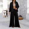 Conjunto de 2 piezas para mujer Diyun 2026 Primavera/Verano Transfronterizo Amazon Estilo Casual de Resort Color Sólido Camisa y Pantalones de Pierna Ancha