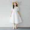 Novo vestido princesa com bordado gola V roupas infantis meninas vestido de manga curta saia de verão vestido infantil coreano