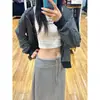 Falda deportiva gris claro para mujer, nuevo estilo de otoño, falda larga recta adelgazante informal de cintura alta con abertura lateral, falda larga de línea A