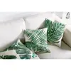 Funda de almohada de hoja verde tropical pintada a mano lino decoración del hogar nórdico funda de cojín para sofá funda de almohada al por mayor transfronterizo