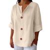 2025 Amazon Transfronterizo Europeo y Americano Primavera y Otoño Nueva Camiseta Holgada Cómoda Casual Cuello en V Top con Botones para Mujer
