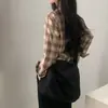 Camisa Xadrez Outono Curta Longa Manga Coreana Chique