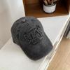 Gorra de Béisbol de Mezclilla Lavada para Mujer Estilo Americano Vintage Vieja Vestida Letra Circunferencia de Cabeza Grande Cara Pequeña Gris Sombrero de Moda