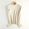 Nova Camisa Base Feminina Outono e Inverno, Gola Meia-Alta, Quente e Absorvente de Umidade, Corte Justo, Macia e Confortável, Pode Ser Usada por Fora, Camiseta de Manga Longa para Mulheres