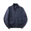 ¡Estilo Retro de Ropa de Trabajo! ¡Clásico Americano! Chaqueta de aviador casual de ajuste holgado para exteriores con múltiples bolsillos 9221