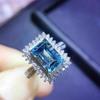 Cao Shi cross-border ebay venda quente luxo Quadrado cravejado com diamantes inteiros anel de zircônia azul marinho anel de noiva de luxo