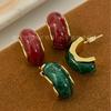 181 Pendientes de resina con forma de aro pequeño, elegantes, estilo retro francés, color vino tinto, retro, verde, buena combinación, 92 pines, G2-8
