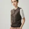 Novo Colete Cardigan de Tricô Gola Redonda Espesso Pontos Sete de Caxemira Outono/Inverno 2026 Cor Sólida Bolso Sem Mangas