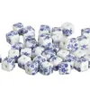 Cuentas cuadradas de cerámica de porcelana azul y blanca para manualidades, cadena tejida con cordón rojo para teléfono móvil, pulsera, collar, accesorios de joyería DIY