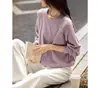 Moletom Texturizado Roxo Elegante com Gola Redonda para Mulheres 2026 Outono Novo Estilo Simples Solto Casual Versátil Emagrecedor Top