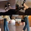 Sapatos de camada única estilo balé Couro genuíno feminino 2024 outono high-end bico quadrado salto grosso sapatos Mary Jane vintage raso sapatos femininos