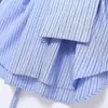 Camisa listrada de manga comprida com cinto para outono, novo estilo europeu e americano, feminina 2243