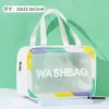 Bolsa de Cosméticos Transparente com Borda Colorida Fosca Personalizada, Simples, Portátil, À Prova d'Água, Necessaire, Cosméticos de Viagem, Armazenamento de Grande Capacidade