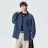 2026 Nueva Marca de Moda Estilo Americano Camisa de Mezclilla Lavada, Chaqueta Cárdigan Resistente Estilo Vintage para Hombre Ropa de Trabajo Manga Larga Chico Duro