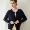 Novos tops femininos para outono e inverno, cardigã abotoado, gola redonda, suéter de malha 100% caxemira, casaco solto e quente, caxemira de cabra