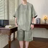 Conjunto Deportivo Holgado para Hombre en Verano, Camiseta de Manga Corta de Dos Piezas con Pantalones Tres Cuartos, un Conjunto de Ropa de Dos Piezas