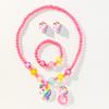 Conjunto de collar y pulsera de resina con diseño de unicornio de dibujos animados para niños, cuatro piezas, anillo, pendientes y flores para niñas, venta al por mayor