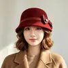 Chapéu de feltro de lã feminino Shao Heng, novo cartola preto, chapéu de pescador versátil de moda retrô, chapéu bucket de feltro de lã