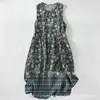Vestido Casual de Algodão Puro com Estampa Digital Nova, Gola Redonda, Sem Mangas, Comprimento Médio, Para Mulheres, Verão na Praia