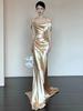 Vestido de Noche Cola de Pescado Francés Aliexpress Gama Alta Lujo Ligero Amazon Un Hombro Banquete de Compromiso Vestido de Brindis para Novia