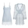 Camisola Sexy Renda Franzida com Bojo e Robe, Estilo Rosa Pura Tentação Desejo, Conjunto de Lingerie Feminina Plus Size P4058