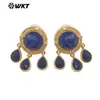 Pendientes Cortos Exquisitos para Mujer Me120 Estilo Palacio Chino Borla de Piedras Preciosas Coloridas Diseño de Piedra Gota de Agua