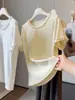 Camiseta de Verão Novo Estilo com Borda Franzida, Gola Redonda, Cor Sólida para Mulheres, Estilo Coreano Versátil, Emagrecedor, Fashionável, Reduz a Idade, Manga Curta, Tendência