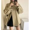 Moda Estilo Coreano Retro Casual Nicho Diseño de Cuello Alto Holgado Cremallera Gabardina Color Caqui