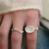 Anillo Minimalista Ojo de Gato Luna Blanca, Anillo Ajustable de Moda Personalizado, Conjunto de Joyería para Mujer con Forma de Anillo Estilo Europeo y Americano