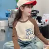 Estilo Coreano Mistura de Lã Raglan Manga Longa Casual Camada Base Top Outono Inverno Meninas Fashionável Doce Estiloso Desenho Animado Gola Redonda Camiseta