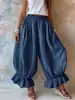 Pantalones casuales de pierna ancha con volantes, de cintura alta, adelgazantes, para mujer, sueltos y fluidos, de largo hasta el suelo, para exportación, 2026