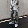 Pantalones de Calle Marca de Moda Europea y Americana Rotos Ins Jeans Graffiti para Hombre Sueltos Hip Hop Mendigo Rectos