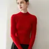 Suéter de cachemira pura premium sin costuras para mujer, cuello medio alto, acanalado, corte ajustado, suéter de punto base adelgazante