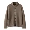 Suéter Cardigan Abrigo de Punto de Mezcla de Cachemir Simple con Bolsillo de Punto Trenzado Estilo Nuevo Otoño/Invierno 2026 para Mujer