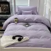 2026 Modelo Nuevo Dos Tonos Color Sólido Algodón Lavado Dormitorio Estudiantil Cama Individual Litera Juego de Tres Piezas