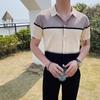 Camisa Polo Casual de Manga Curta com Cores da Moda Masculina de Verão Fina Sensação de Alto Padrão Filhotes Bonitos Gola Lapela Cardigan de Tricô Camiseta