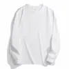 Camiseta de manga longa para outono e inverno de 500G feita de algodão Xinjiang de alta resistência, cor branca pura, moletom gola redonda com costura dupla, adequado para homens e mulheres