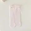 Dx011 Meias Infantis Ultra Finas de Verão para Meninas, Meias de Renda Finas Cor Lisa com Laço, Meias de Cano Médio Cor Sorvete