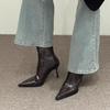 Botas finas elásticas de salto agulha com bico fino para mulheres 2023 outono e inverno botas de salto alto botas de tornozelo emagrecedoras