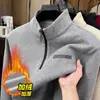 Sudadera Gruesa de Cuello Medio para Papá, Camiseta Forrada de Polar Cálida Todo en Uno para Hombres de Mediana Edad y Mayores, Camiseta Base Ajustada de Terciopelo para Hombre