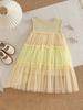 Vestido de Malha Patchwork Estilo Férias para Meninas Verão 2026 Novo Macacão de Bebê Vestido Super Fada Princesa