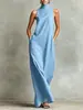 2026 vestido largo de lino sin mangas con cuello alto de verano europeo y americano estilo casual simple holgado vestido largo para mujer