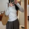 Tiktok Daifa Primavera e Outono nova camiseta feminina de algodão puro com ombros caídos e mangas compridas, cor sólida, combina com tudo, justa, simples, top para usar por baixo