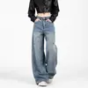 Jeans retro americanos rasgados de guadaña para mujer, otoño y verano, con un diseño elegante, corte holgado, adelgazantes, pantalones de guadaña de pierna ancha hasta el suelo