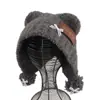 Chapéu de tricô de aba larga com orelhas de urso de pelúcia e pompom, de alta qualidade, para mulheres, outono e inverno, quente e versátil, proteção para as orelhas