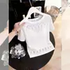 Blusa de Tricô Curta Branca com Mangas Curtas Estilo Coreano para o Trabalho de Verão Nova Chegada Emagrecimento Design Elegante Top