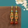 Pendientes de ágata hueca retro original, cuentas redondas de jade, para niños, chapados en oro, palacio, temperamento de alta clase, diseño de nicho, pendientes