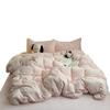 Juego de Cuatro Piezas de Terciopelo de Leche Camelia de Invierno Funda de Edredón Engrosada Juego de Tres Piezas de Franela para Dormitorio de Estudiantes Juego de Ropa de Cama de Terciopelo Coral
