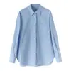 Camisa Xingge Azul Klein Estilo Francês Leve Profissional para o Trabalho Ligeiramente Solta Manga Longa para Mulheres, Adequada para Todas as Estações